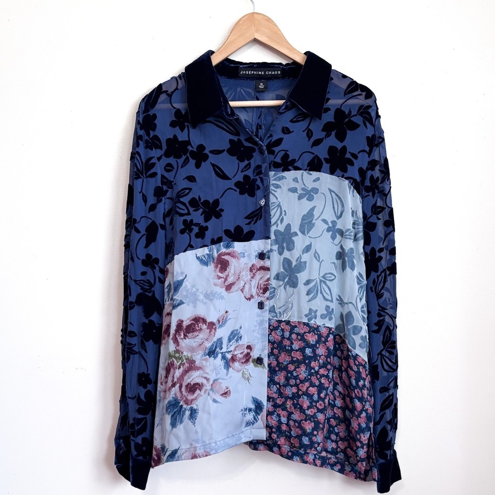 Vintage Chaus Patchwork Burnout Velvet Silk Top 16 Floral Sheer Fairy Grunge